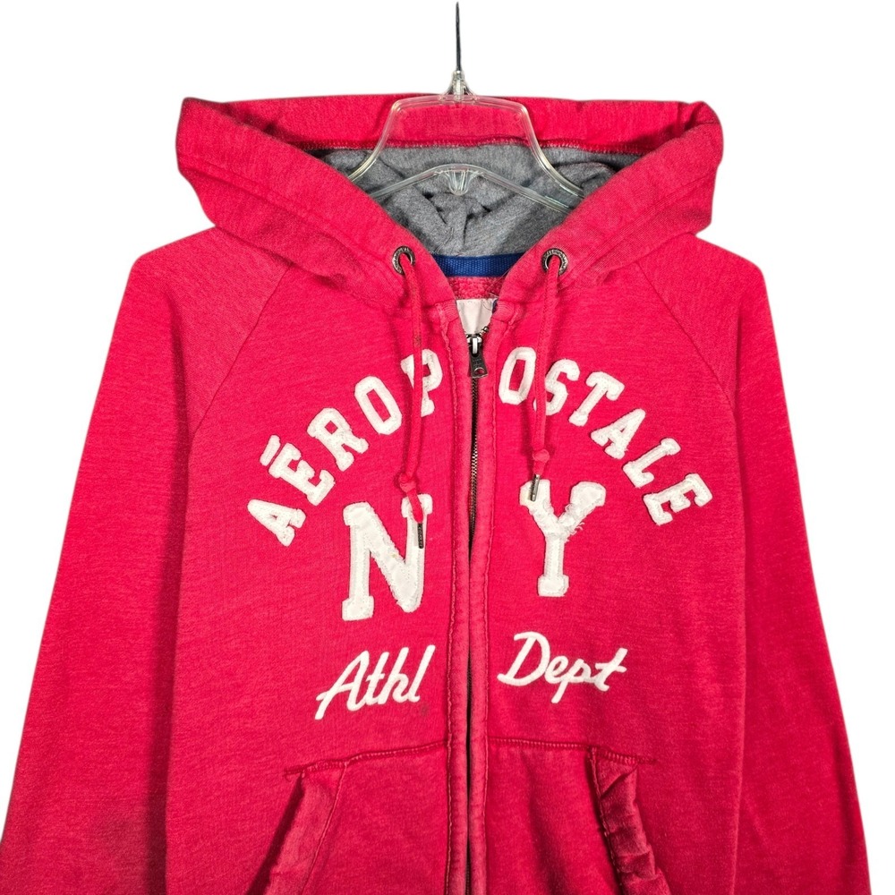 Vintage Y2K Aeropostale Hoodie Mens XL Zip Up Red Aero‎ NY Athl Dept Drawstring